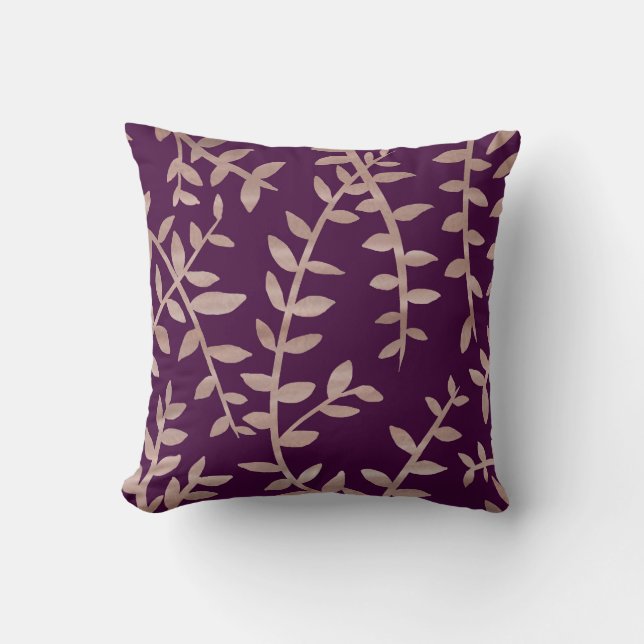 Rosengold und dunkles lila Blatt kopieren Kissen (Vorderseite)