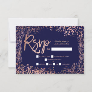 Rosengoldconfettiblumenmarineblau-uAwg wedding RSVP Karte