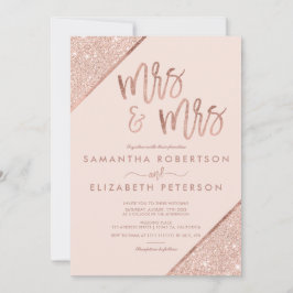 RosengoldGlitter erröten lesbische Hochzeit des Einladung