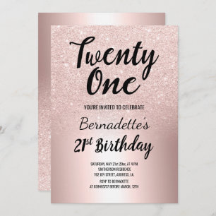 RosengoldGlitter ombre metallischer 21. Geburtstag Einladung