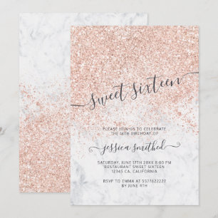 RosengoldGlittertypographie-Marmor Bonbon 16 Einladung