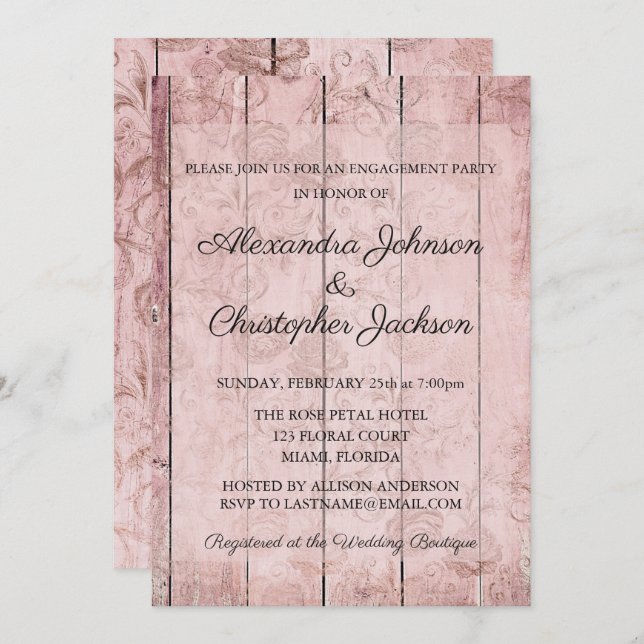 Rosengoldholz-Hochzeitsfeier Verlobung Einladung (Vorne/Hinten)