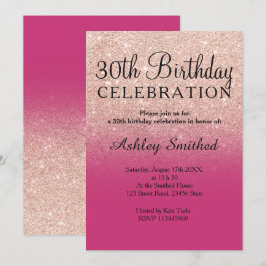 RosengoldImitat-Glitter magentarotes ombre 30. Einladung