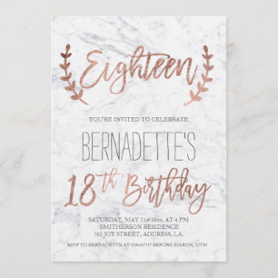 Rosengoldtypographie versieht Marmor 18. Einladung