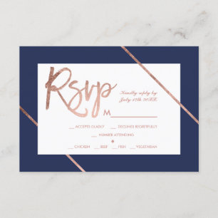 Rosengoldtypographiestreifen-Marineblau-uAwg RSVP Karte