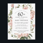Rosengrün 60. Geburtstag Einladungspostkarte<br><div class="desc">Mit dieser eleganten 60. Geburtstagsfeier ehren Sie eine besondere Frau. Rosa Rosen,  eingebettet in sanfte,  grüne Blätter,  bilden einen modernen botanischen Rahmen. Der gesamte Text kann bearbeitet werden,  sodass Sie Ihre besondere Feier perfekt beschreiben können</div>