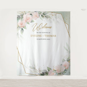 Rosengrün, Rosa Rose, goldener Rahmen Hochzeit Wandteppich