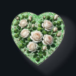 Rosenherz Paperweight Briefbeschwerer<br><div class="desc">Paperweight in Form eines grünen und weißen Rosenherzes</div>