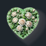 Rosenherz Paperweight Briefbeschwerer<br><div class="desc">Paperweight in Form eines grünen und weißen Rosenherzes</div>