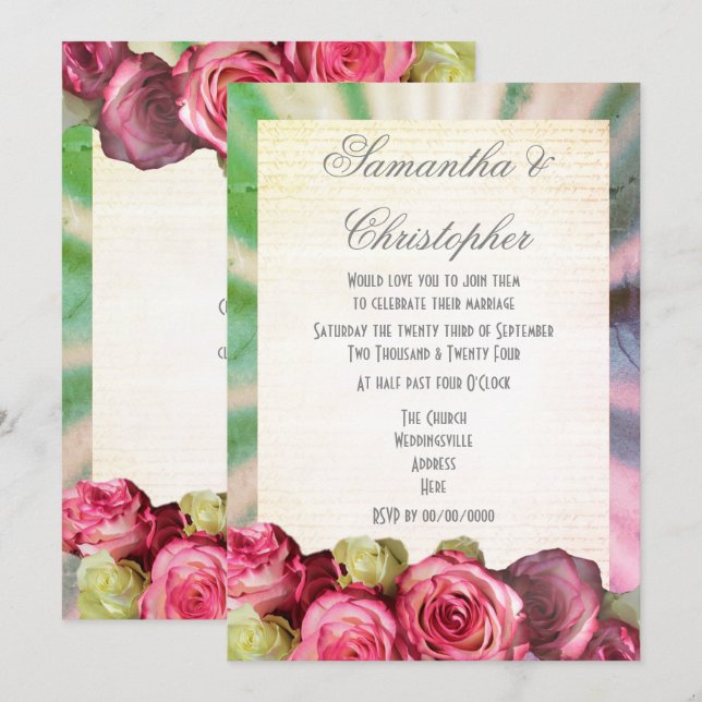 Rosenhochzeit Einladung (Vorne/Hinten)