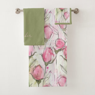 Rosenknospe in Rosa Badhandtuch Set