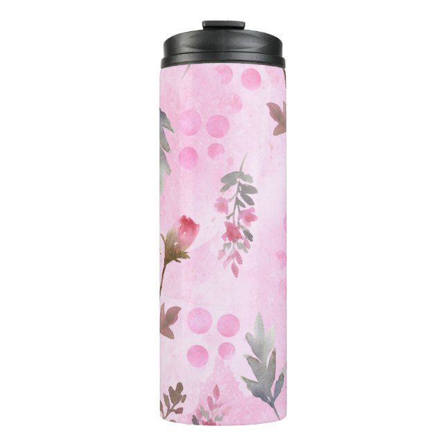 Rosenknospe, Polka Punkte: Sommerblumen. Thermosbecher (Vorderseite)