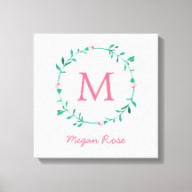 Rosenknospe Wreath Pink & Green Name Kinderzimmer