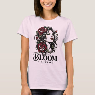 Rosenkönigin Florale Frau Rote Rosen Portrait T-Shirt
