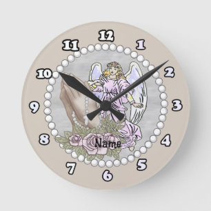 Rosenkranz-Uhr betender Engel Runde Wanduhr