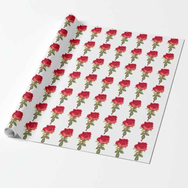 Rosenkunst auf weißem Hintergrund Geschenkpapier (Ungerollt)