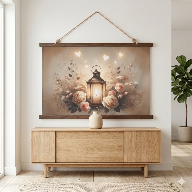 Rosenlaternen-Glow-Sträußchen Wandteppich Mit Holzrahmen (Rose Lantern Glow Bouquet Hanging Tapestry)