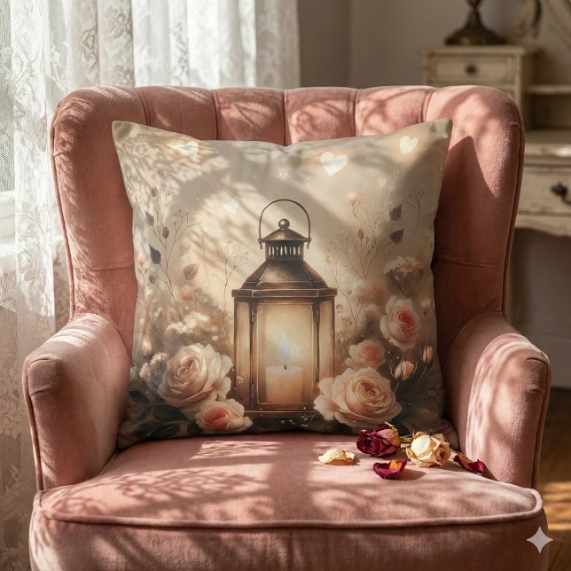 Rosenlaternen-Glühbouquet Kissen (Rose Lantern Glow Bouquet Throw Pillow Mockup A)