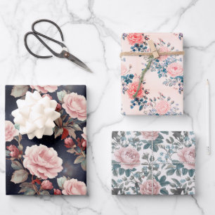 Rosenmuster Geschenkpapier Set