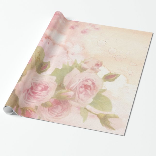 Rosenmuster in sanft rosa geschenkpapier (Ungerollt)