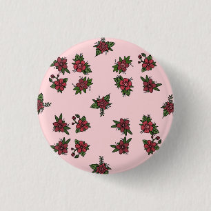 Rosenmuster, süßes kleines rosa und rotes Design Button