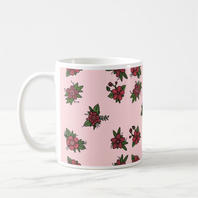Rosenmuster, süßes kleines rosa und rotes Design Kaffeetasse (Links)