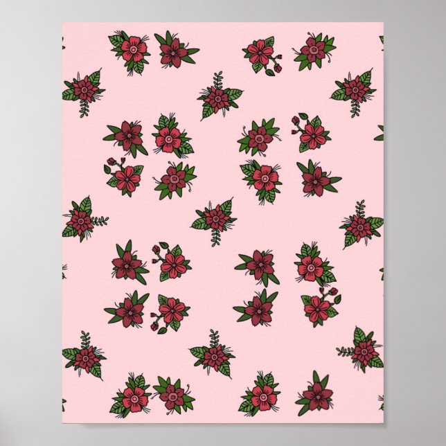 Rosenmuster, süßes kleines rosa und rotes Design Poster (Vorne)