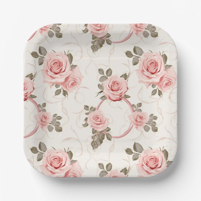 Rosenpapier-Teller in Rosa rot Pappteller (Vorderseite)