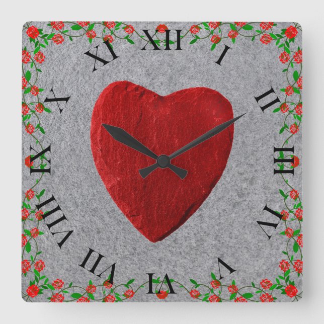 Rosenrahmen Herz Quadratische Wanduhr (Vorderseite)