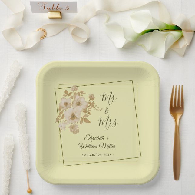 Rosenrahmen – Himmlische Gelbe Hochzeit Pappteller (Hochzeit)