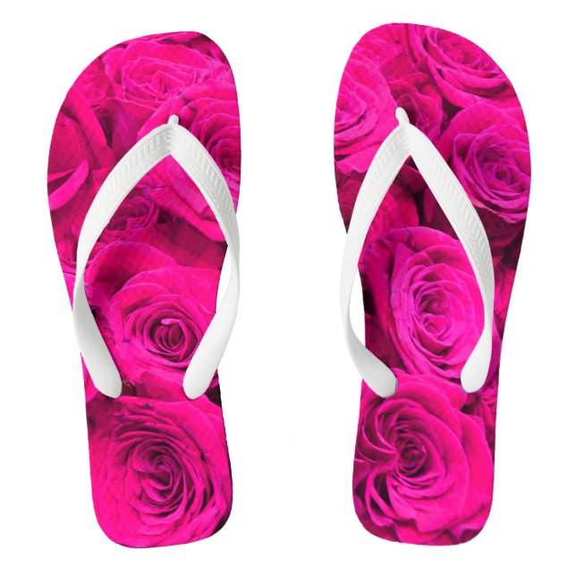 Rosenrosa Blume Rosa Blütengrün Flip Flops (Fußbett)