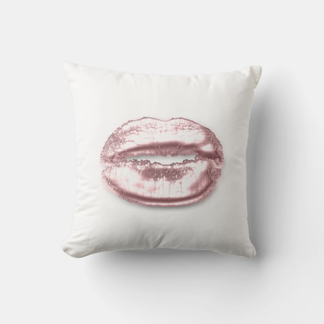 Rosenrosa Glitzer Kiss Lips Minimal Kissen (Vorderseite)