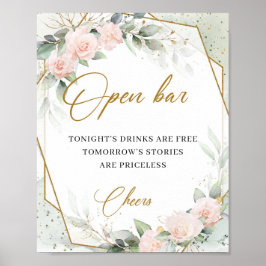Rosenrosa Rosengrün, goldener Rahmen, offen Bar Poster