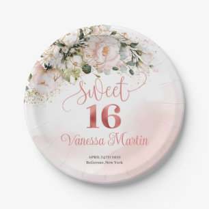 Rosenröse Eukalyptus 16 . Geburtstag Pappteller