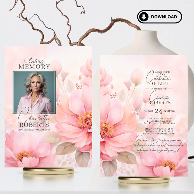 Rosenrosen - Blume zum Feiern des Lebens | FOTO Einladung (Pink Roses Flowers Celebration of Life  PHOTO Invitation | Feminine, Woman | Digital Downloadable)