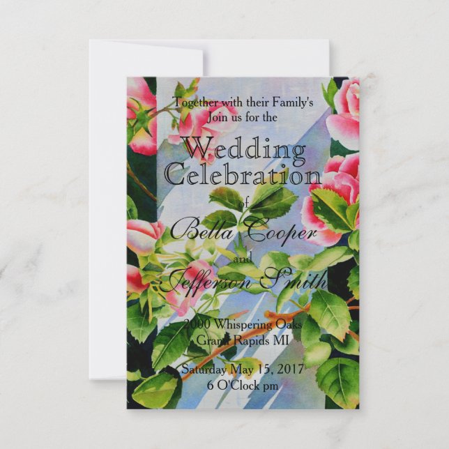 Rosenrosen, elegant, Aquarell Einladung (Vorderseite)