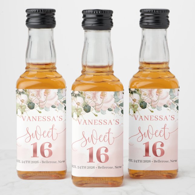 Rosenrosen Eukalyptus-Gold sechzehn Alkoholflaschenetikett (Flaschen)