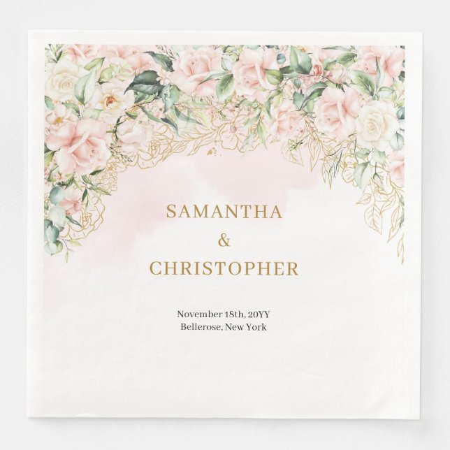 Rosenrosen-Eukalyptus-Hochzeit Serviette (Vorderseite)