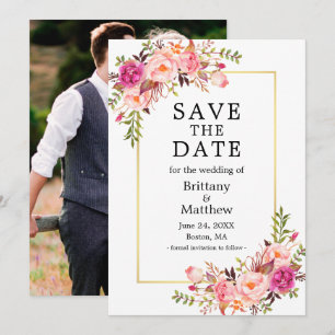 Rosenrosen-Foto Aquarellfarbe Save the Date Gold