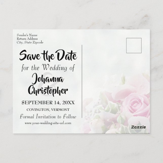 Rosenrosen-Foto Save the Date Hochzeit Postkarte (Rückseite)