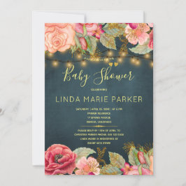 Rosenrosen, goldfarbene Lichter Baby Dusche Einladung