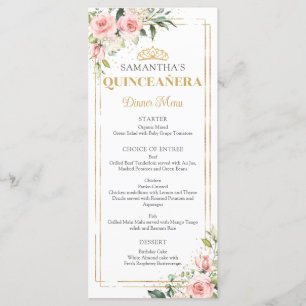 Rosenrosen Goldmedaille Quinceanera Menükarte