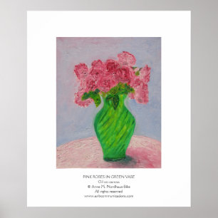 Rosenrosen in grüner Vase Poster