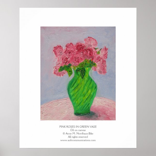 Rosenrosen in grüner Vase Poster (Vorne)