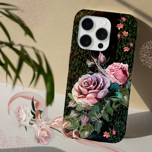 Rosenrosen in schwarz Case-Mate iPhone hülle (Pink Roses on black Case-Mate iPhone Case)
