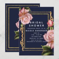 Rosenrosen Navy Blue & Gold Modernes Brautparty