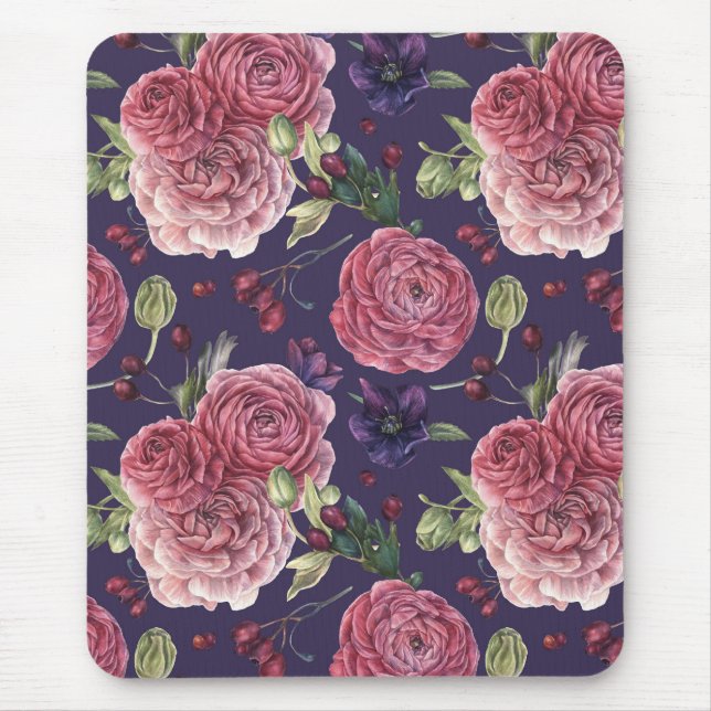 Rosenrosen Romantik auf Lila Muster Mousepad (Vorne)
