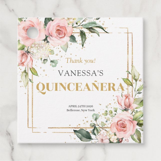 Rosenrosen, Rosa Boho Geschenkanhänger (Vorderseite)