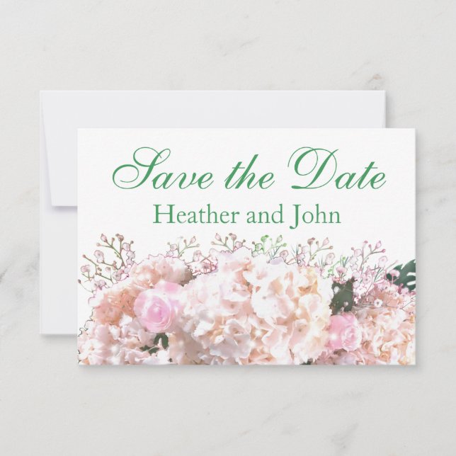 Rosenrosen, rosa Hydrangeas Save The Date (Vorderseite)
