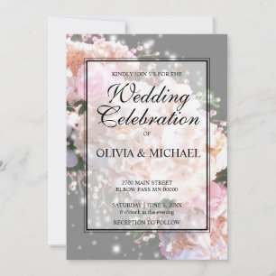 Rosenrosen, rosa, rosa, rosa, rosa und grau einladung